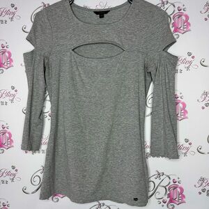 Guess top cut outs grey soft buttery metal logo emblem cutout front and arms